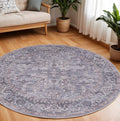 8' Gray Round Floral Power Loom Distressed Area Rug
