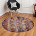 6' Blue Yellow And Red Floral Distressed Non Skid Round Rug