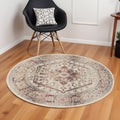 6' Ivory Red And Orange Floral Distressed Round Rug
