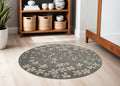 5' Beige And Gray Floral Round Rug