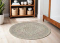 5' Ivory Pink And Gray Floral Medallion Distressed Round Rug