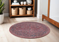 5' Red Round Floral Power Loom Distressed Area Rug