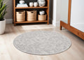 5' Gray and Ivory Floral Distressed Round Rug