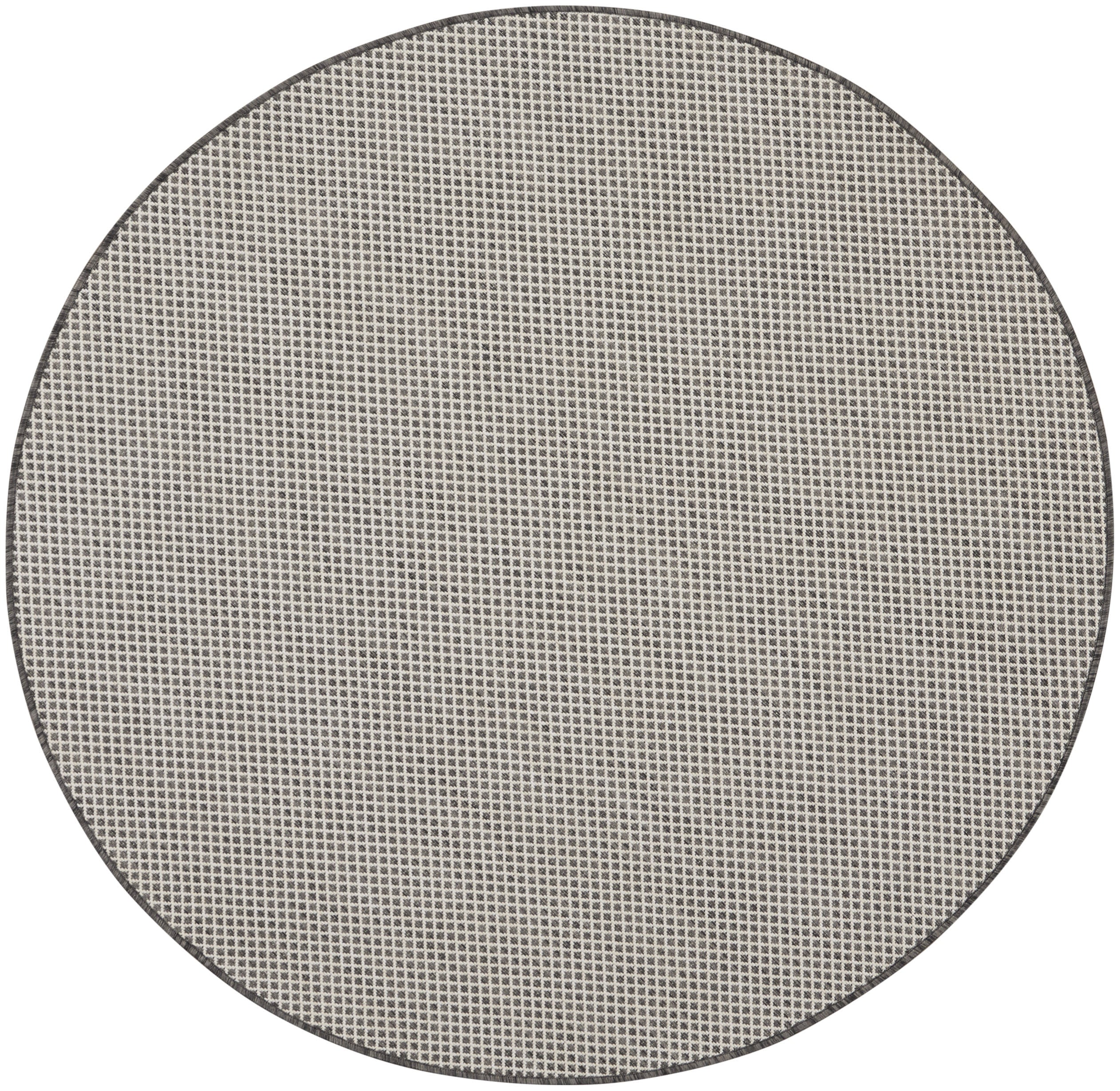 5 Ivory And Charcoal Round Geometric Indoor Outdoor Area Rug