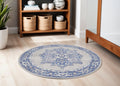 5' Ivory Blue and Gray Floral Round Rug