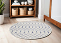 5' Ivory and Blue Geometric Round Rug