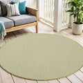 5 Ivory And Green Round Geometric Indoor Outdoor Area Rug