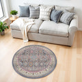 4' Ivory Pink And Gray Floral Distressed Round Rug