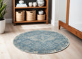 4' Ivory and Light Blue Oriental Distressed Round Rug