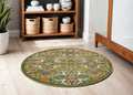 4' Green Yellow Blue and Red Round Floral Power Loom Area Rug