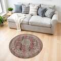 4' Ivory And Red Floral Distressed Round Rug