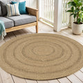 4 Natural And Brown Round Handmade Indoor Outdoor Area Rug