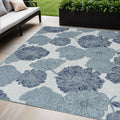 5 X 7 Navy Blue Ivory And Blue Floral Indoor Outdoor Area Rug