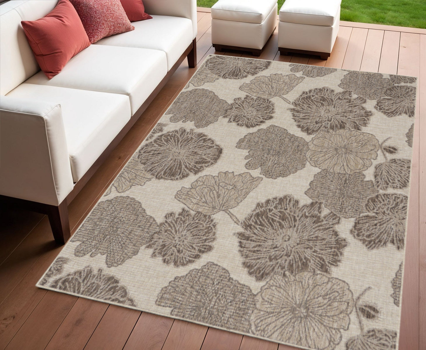 4 X 6 Natural And Ivory Floral Indoor Outdoor Area Rug