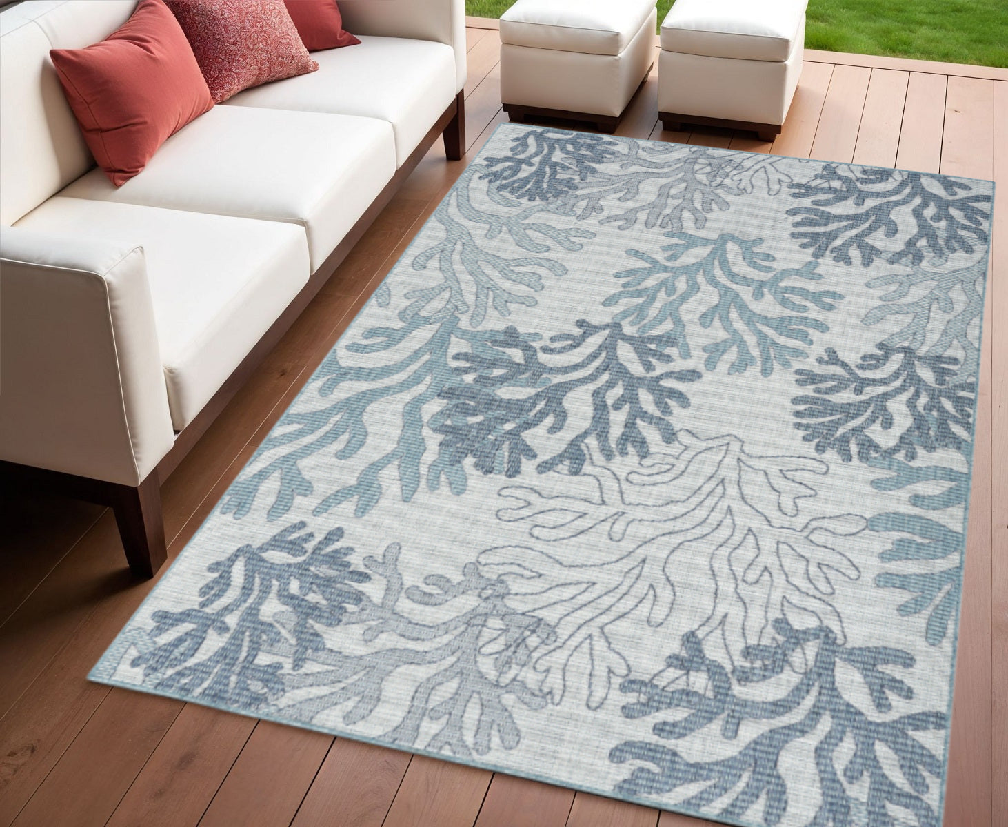 4 X 6 Navy Blue Ivory And Blue Nautical Indoor Outdoor Area Rug