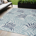 5 X 7 Navy Blue Ivory And Blue Palm Leaf Indoor Outdoor Area Rug