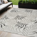 5 X 7 Gray Black And Ivory Palm Leaf Indoor Outdoor Area Rug