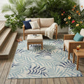4 X 6 Navy Blue Ivory And Blue Palm Leaf Indoor Outdoor Area Rug