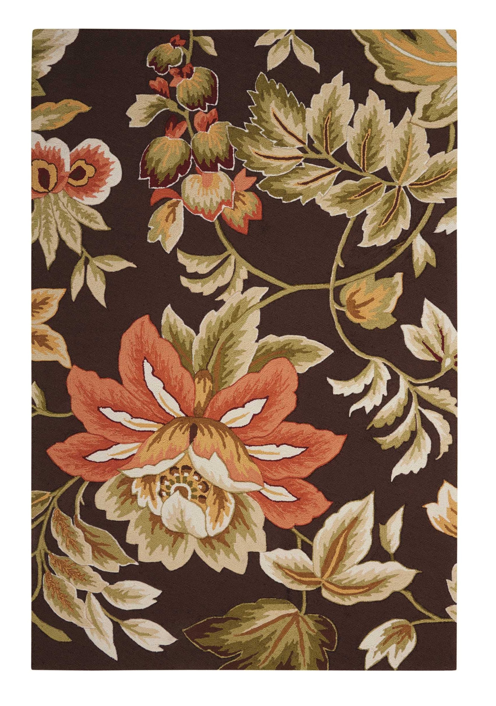 5' X 8' Brown and Orange Botanical Leaves Hand Carved Handmade Area Rug