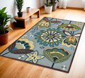 4' X 6' Blue and Green Floral Hand Carved Handmade Area Rug