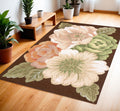 4' X 6' Brown and Green Floral Hand Hooked Area Rug