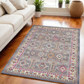 5' X 8' Ivory Pink And Gray Floral Distressed Area Rug