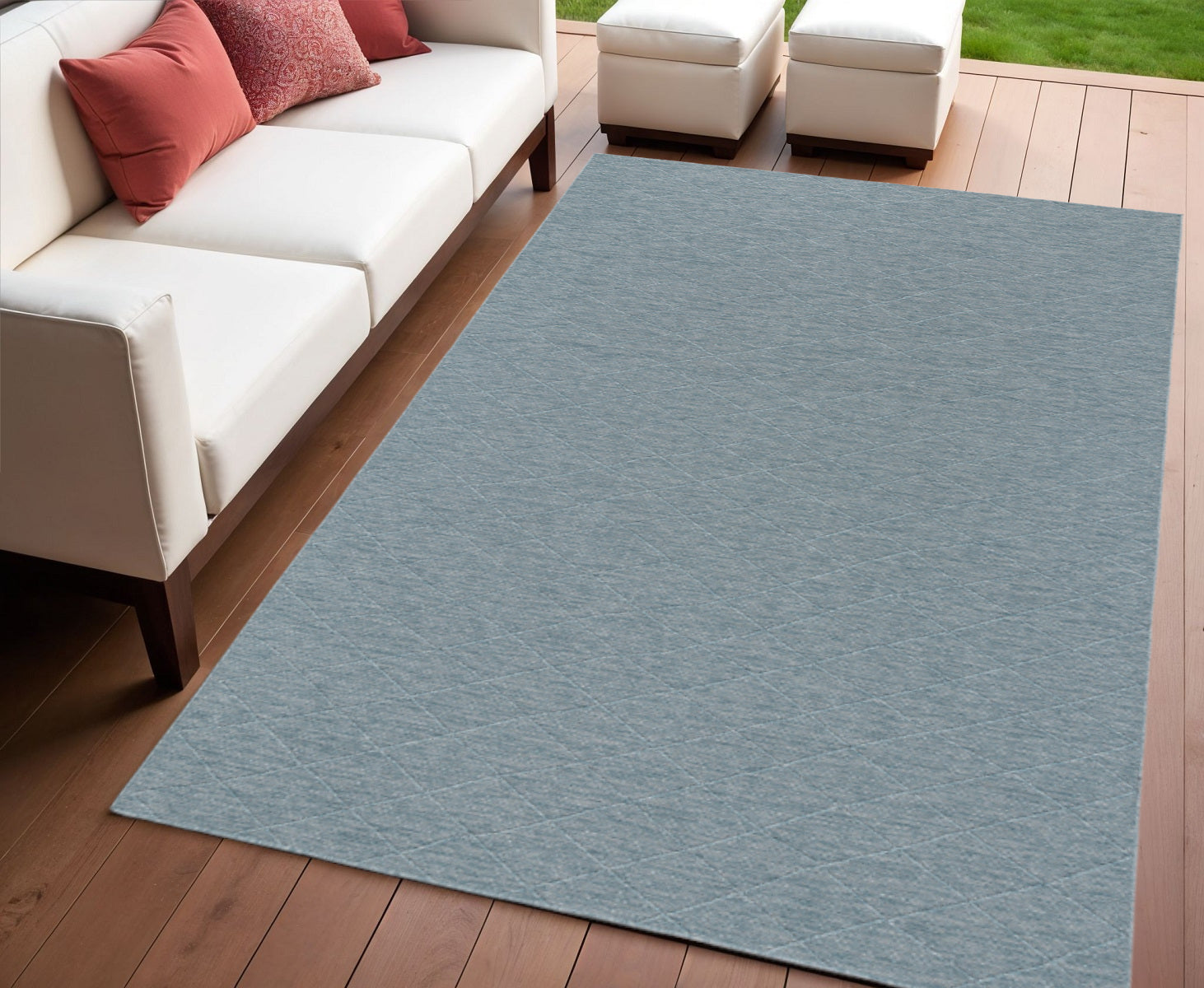 4 X 6 Aqua And Ivory Geometric Indoor Outdoor Area Rug