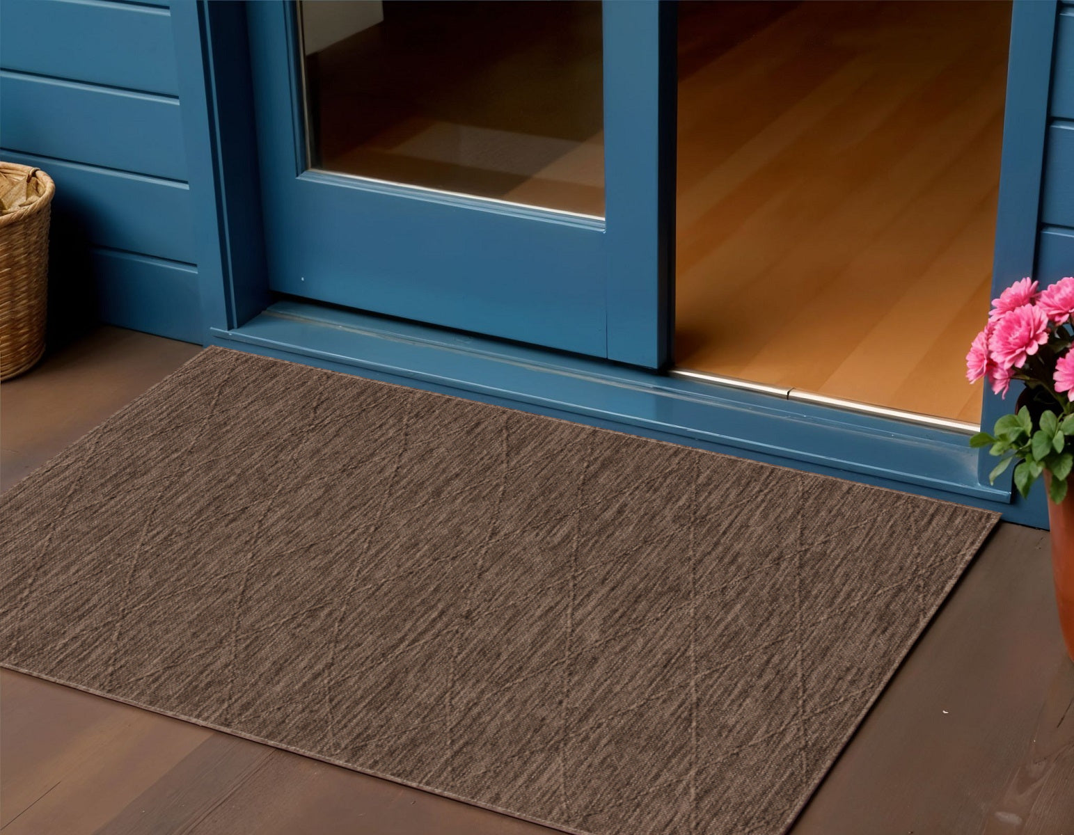 3 X 5 Dark Brown And Brown Geometric Indoor Outdoor Area Rug