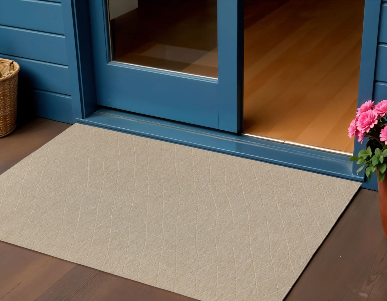 3 X 5 Natural And Light Brown Geometric Indoor Outdoor Area Rug