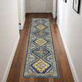 8' Blue Geometric Runner Rug