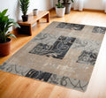 4' X 6' Tan Black and Ivory Floral Vines Area Rug