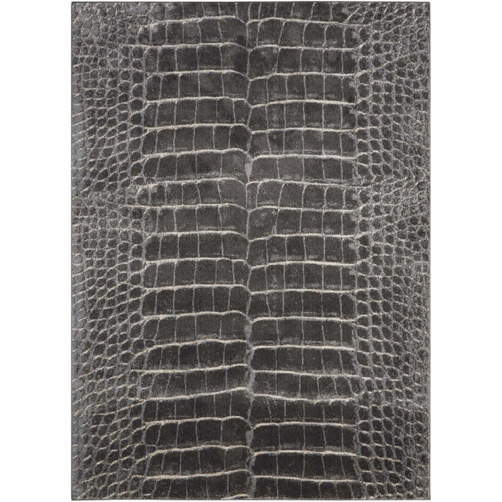 4' X 6' Beige Charcoal and Cream Animal Print Distressed Area Rug