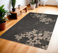 4' X 6' Beige and Charcoal Floral Area Rug