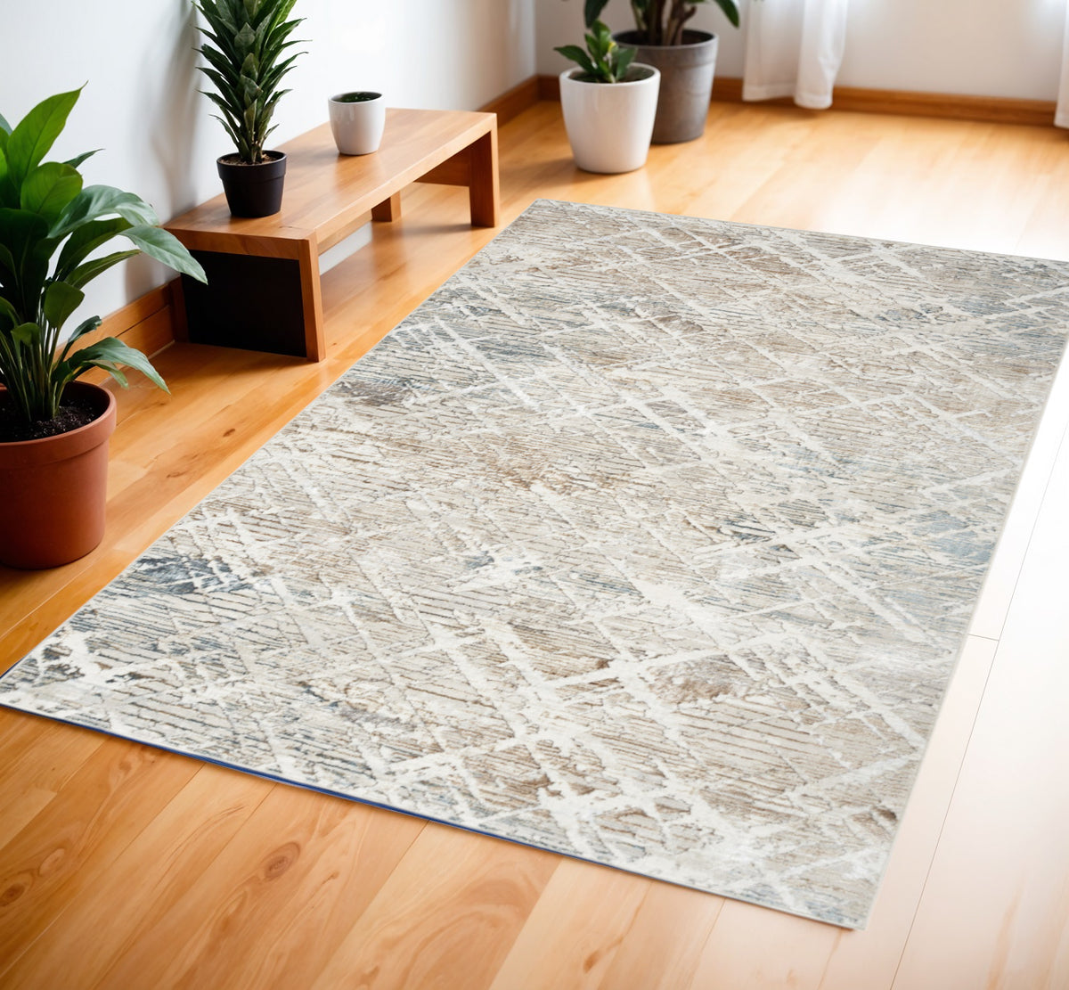 4' X 6' Ivory Black and Gray Abstract Non Skid Area Rug