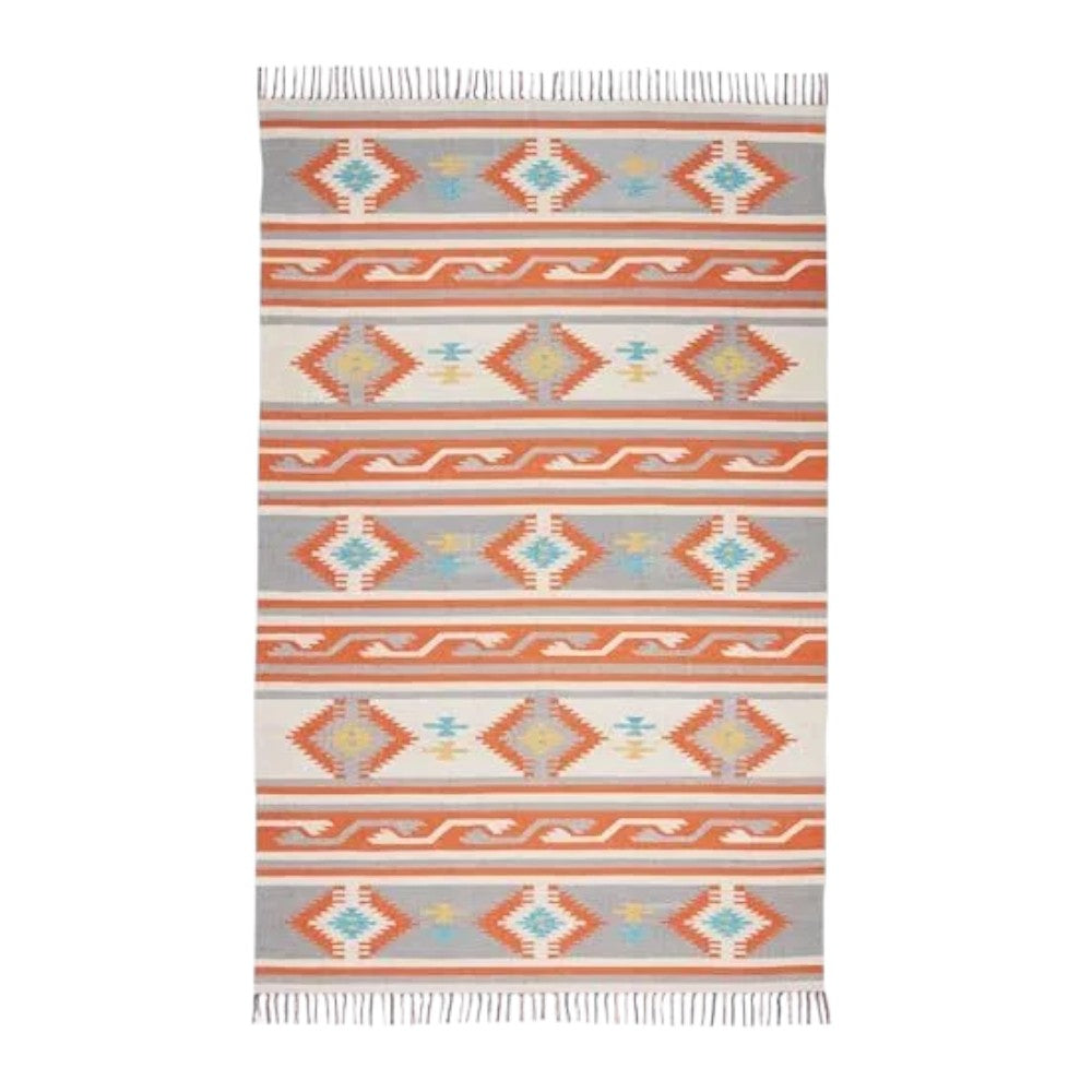 5' X 7' Orange Southwestern Handmade Area Rug With Fringe