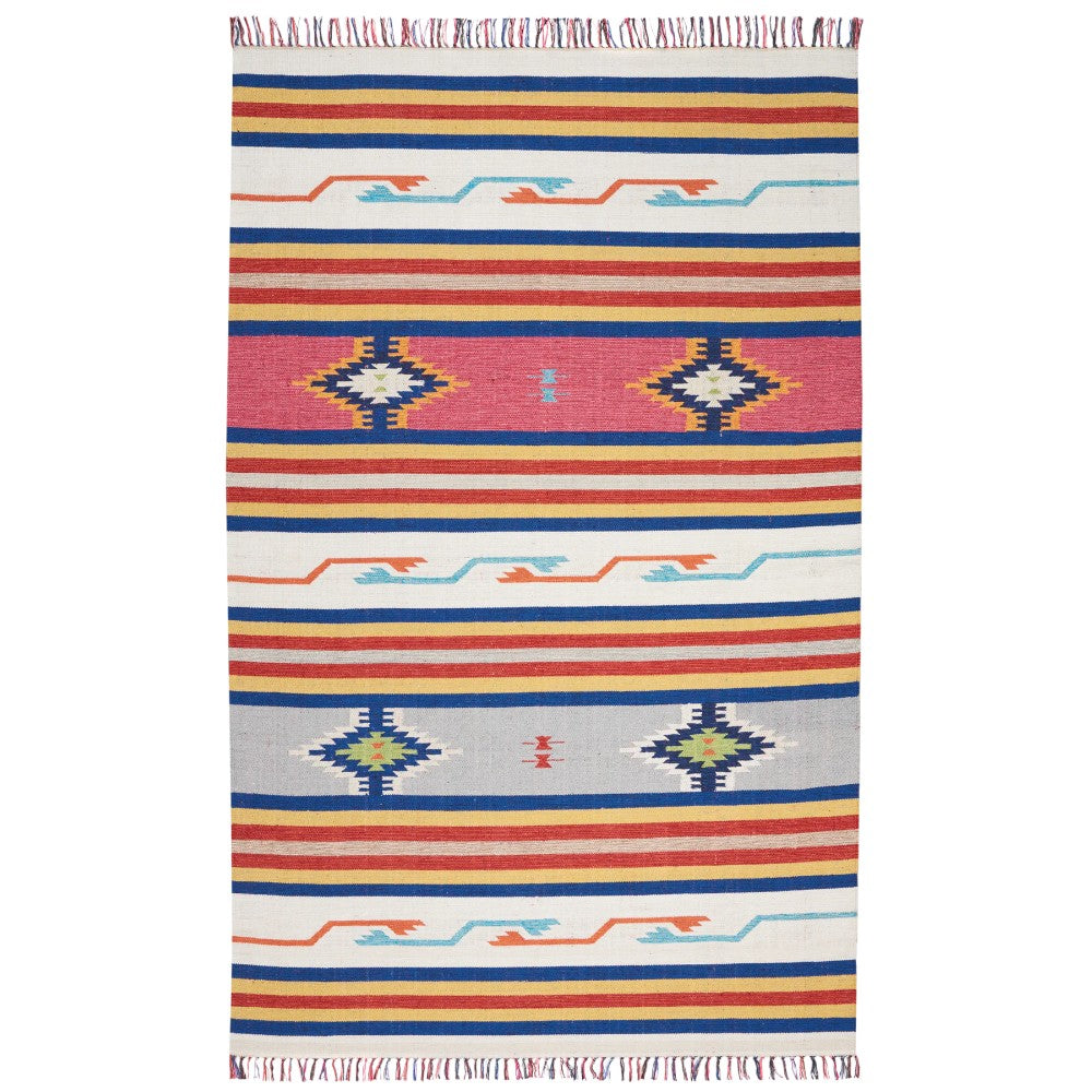7' X 10' Ivory Southwestern Handmade Area Rug With Fringe