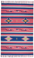 7' X 10' Pink and Blue Southwestern Handmade Area Rug With Fringe