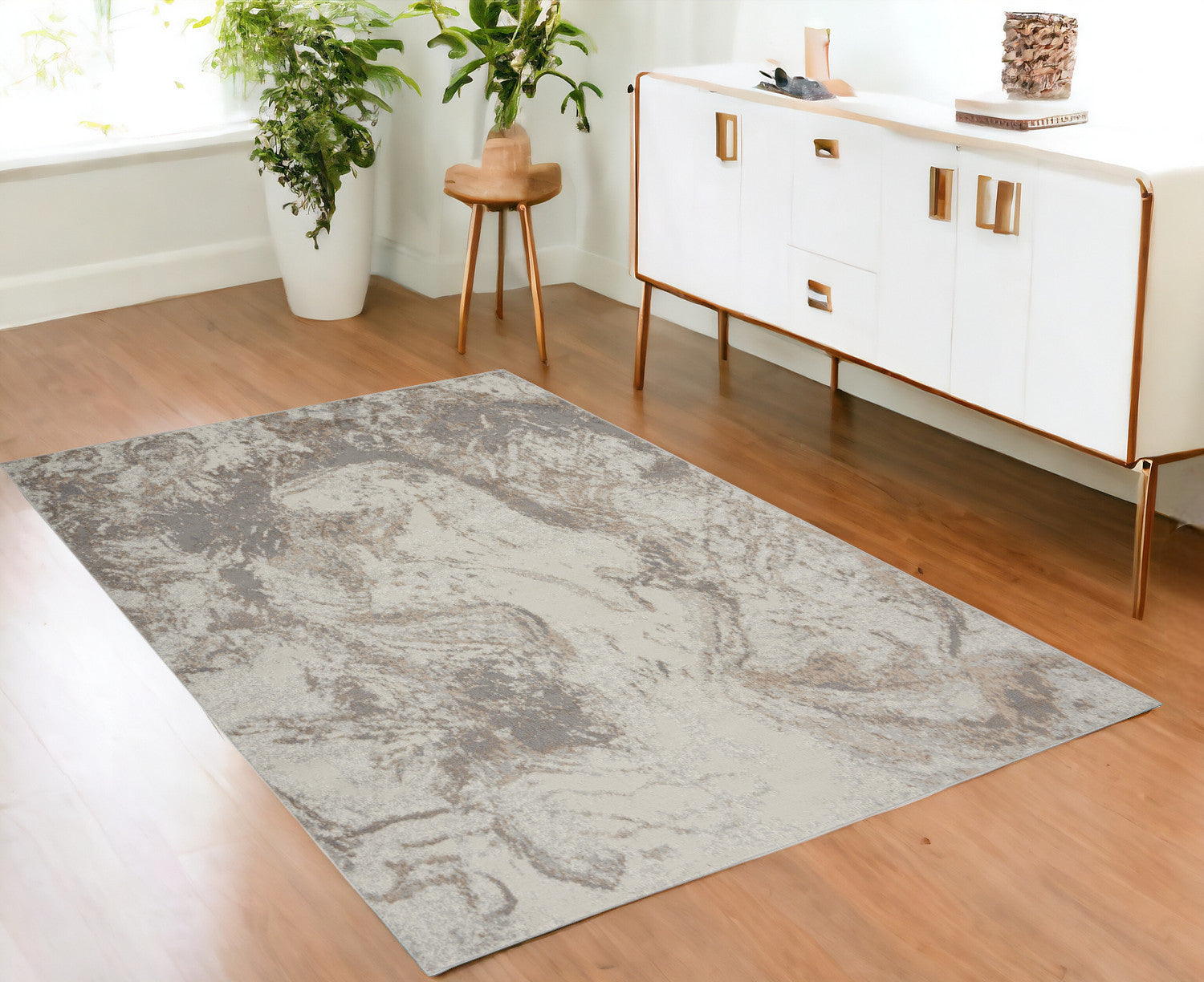 4' X 6' Ivory and Gray Abstract Non Skid Area Rug