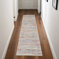 8' Ivory Red and Blue Abstract Non Skid Runner Rug