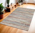 4' X 6' Ivory Red and Blue Abstract Non Skid Area Rug