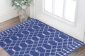 3' X 5' Navy Blue and Ivory Geometric Area Rug