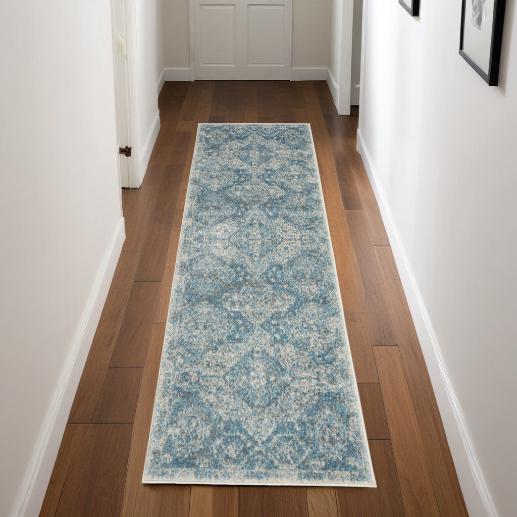 4' X 6' Ivory and Light Blue Oriental Distressed Area Rug