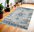 4' X 6' Ivory And Light Blue Floral Medallion Distressed Area Rug
