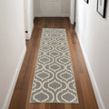 7' Beige and Gray Trellis Runner Rug