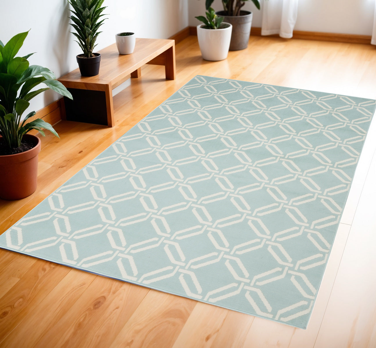 4' X 6' Beige and Green Trellis Area Rug