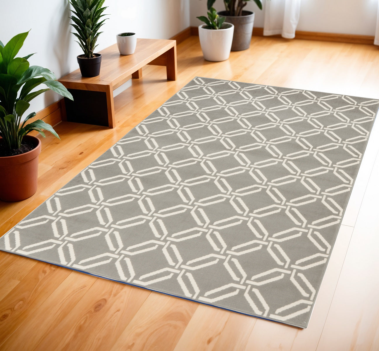4' X 6' Gray and Beige Trellis Area Rug
