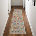 8' Ivory Pink And Orange Floral Distressed Runner Rug