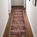 8' Blue Yellow And Red Floral Distressed Runner Rug