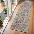 6' Ivory And Brown Floral Distressed Runner Rug