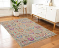 4' X 6' Ivory Pink And Orange Floral Distressed Area Rug